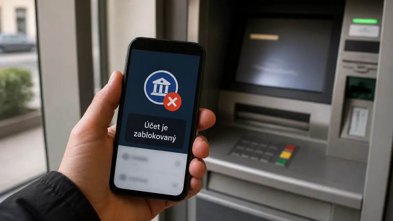 Zablokovaný bankový účet na obrazovke smartfónu